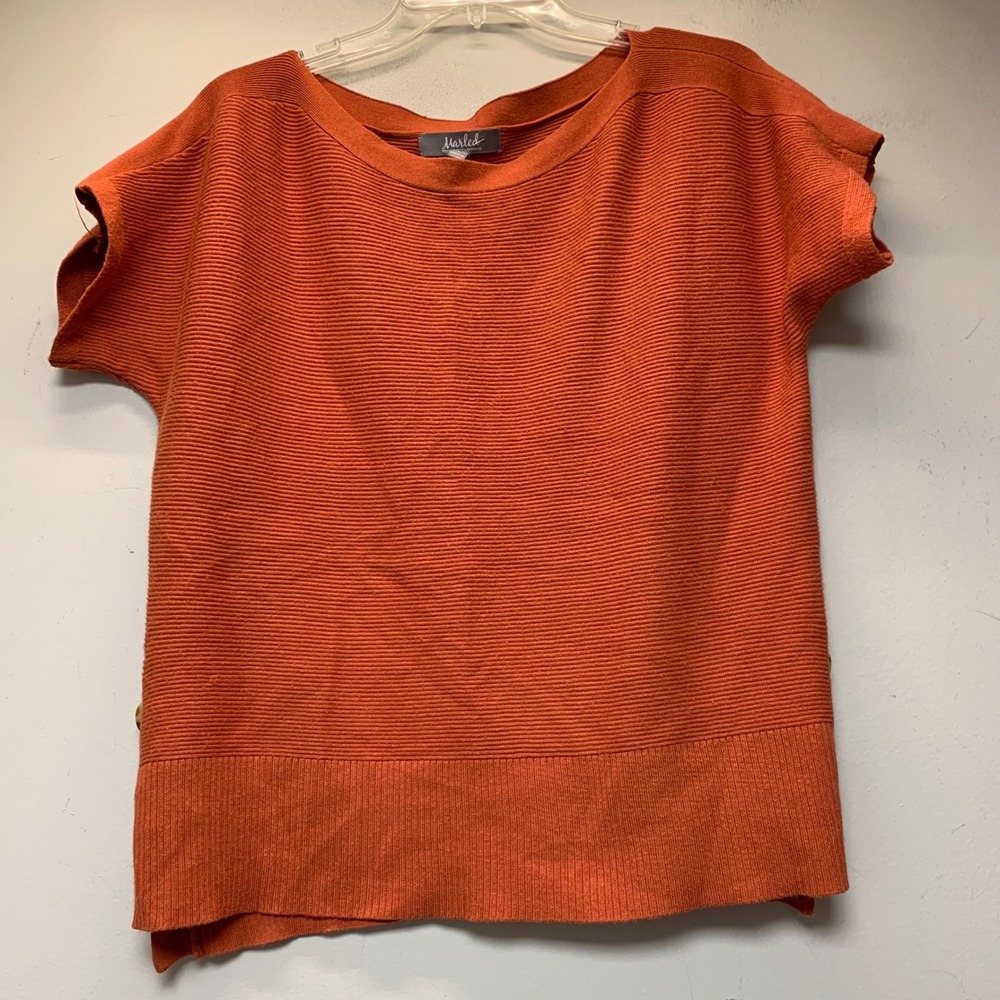 Marled Reunited Clothing Sweater Top Womens L Orange Ribbed Side Button
